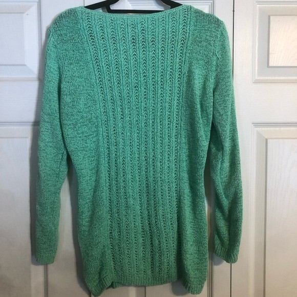 RACHEL ZOE Karla Mint Green Pullover Sweater Open Knit Medium Ribbed Long Sleeve - Picture 7 of 9
